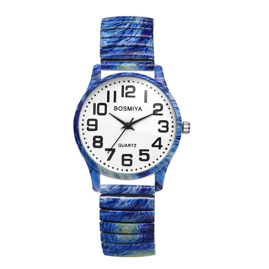 Boniskiss "Starry Night - Van Gogh" Women's Boho Printed Elastic Band Wrist Watch