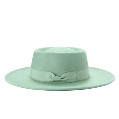 Classic Wide Brim Bow Fedora Hat - Boniskiss