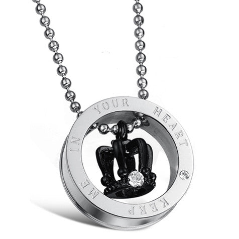 Boniskiss Keep Me in Your Heart Fashion Crown Stainless Steel Couple Necklaces