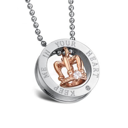 Boniskiss Keep Me in Your Heart Fashion Crown Stainless Steel Couple Necklaces