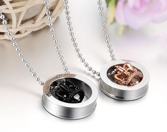 Boniskiss Keep Me in Your Heart Fashion Crown Stainless Steel Couple Necklaces