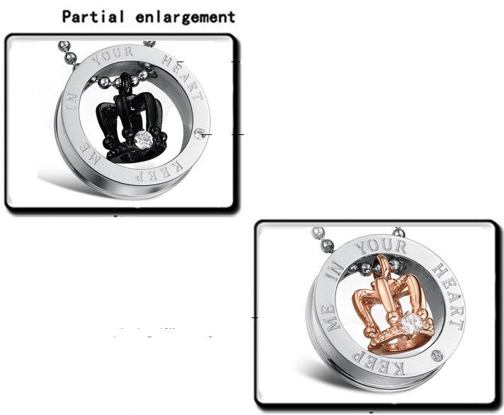 Boniskiss Keep Me in Your Heart Fashion Crown Stainless Steel Couple Necklaces