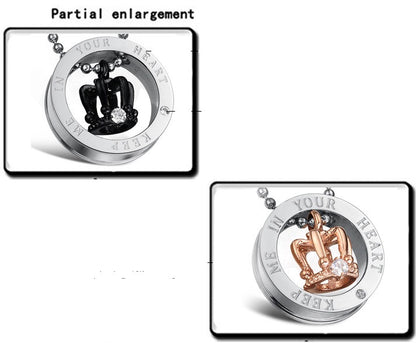 Boniskiss Keep Me in Your Heart Fashion Crown Stainless Steel Couple Necklaces