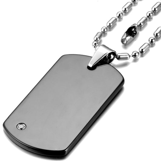Boniskiss High Polished Engravable Tungsten Carbide Mens Dog Tag Pendant Necklace Black, 22 Chain