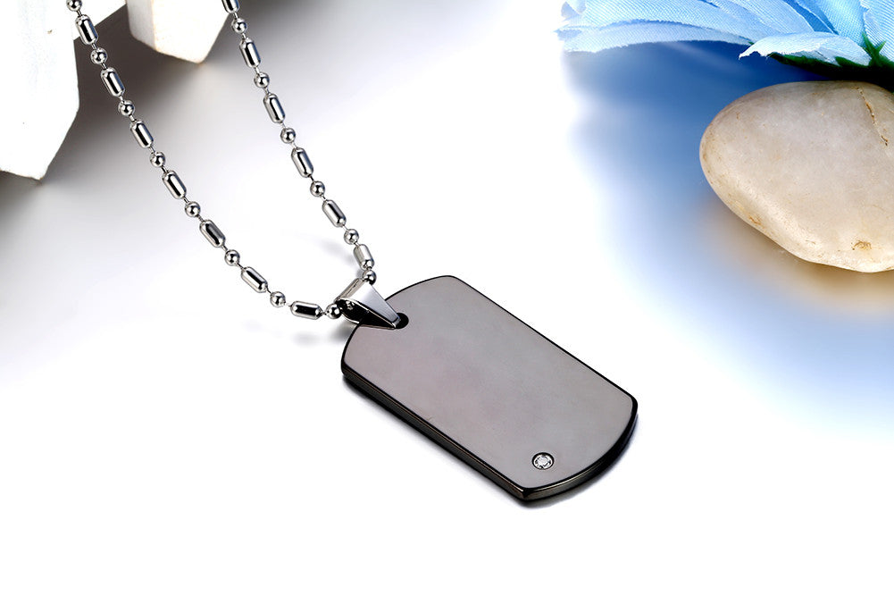 Boniskiss 	High Polished Engravable Tungsten Carbide Mens Dog Tag Pendant Necklace Black, 22 Chain