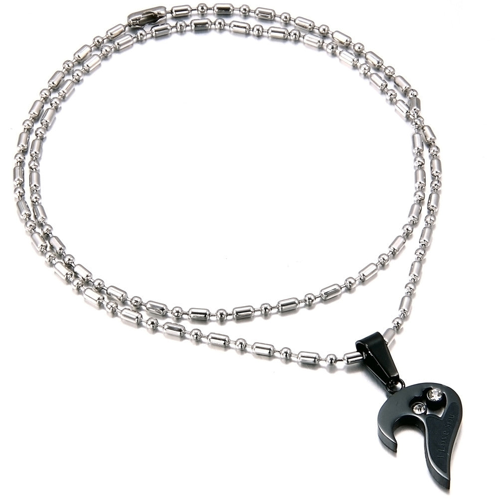 Boniskiss Valentine Love Gifts 2pcs His and Hers Heart Stainless Steel Pendant "I Love You" Promise Necklace Set (One Pair)