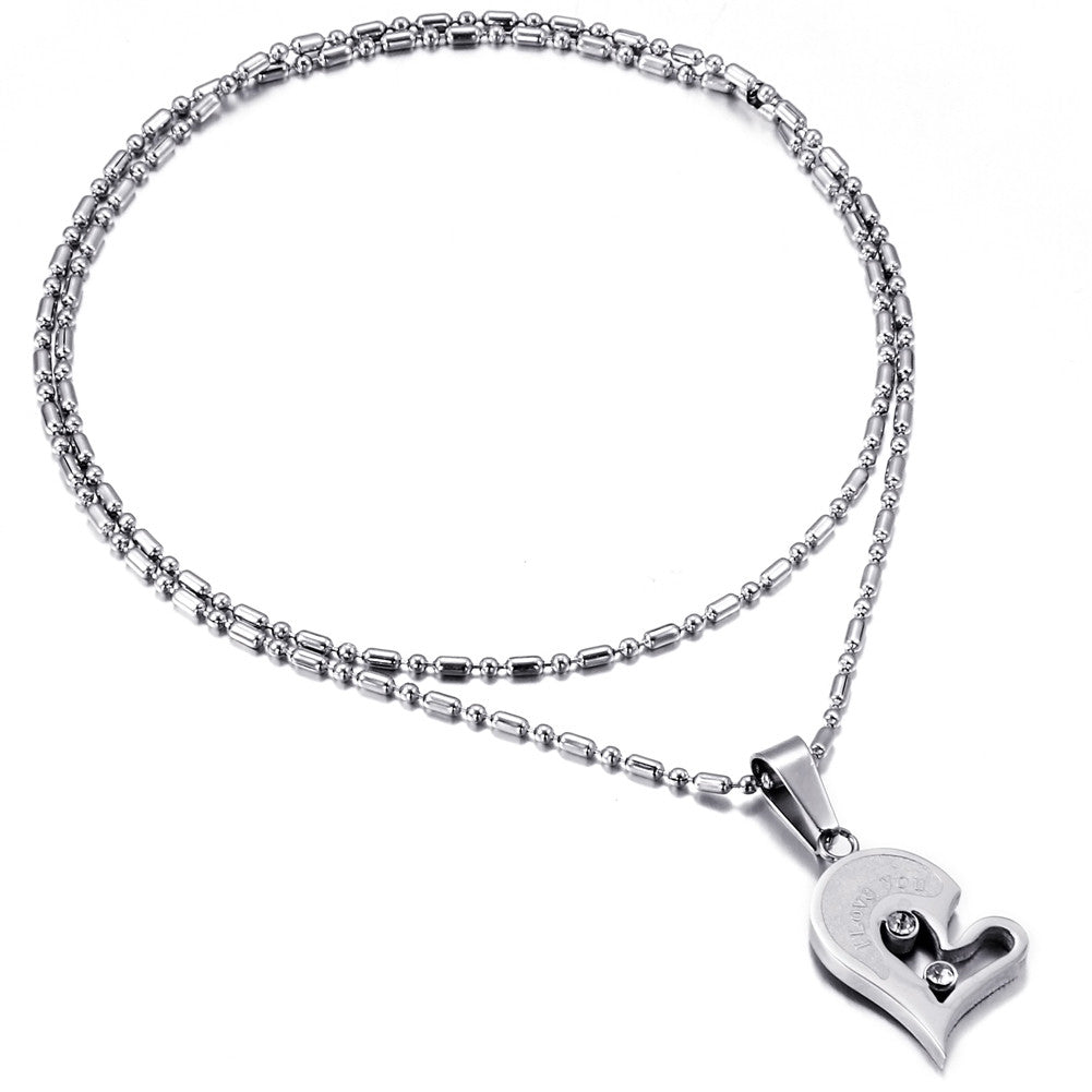 Boniskiss Valentine Love Gifts 2pcs His and Hers Heart Stainless Steel Pendant "I Love You" Promise Necklace Set (One Pair)