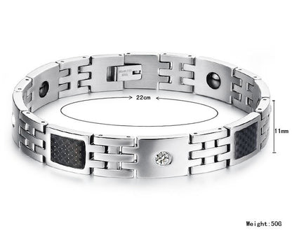 Boniskiss Stainless Steel Carbon Fiber Bracelet Link Wrist Silver Black Rectangular Square Polished Men's, 8.5 Inch