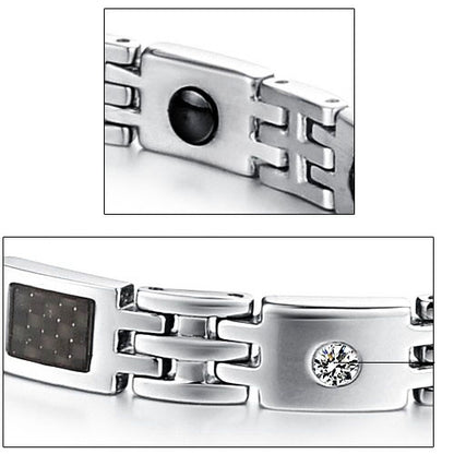 Boniskiss Stainless Steel Carbon Fiber Bracelet Link Wrist Silver Black Rectangular Square Polished Men's, 8.5 Inch