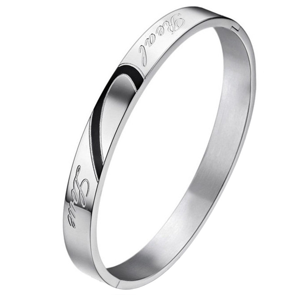 Boniskiss Lover's Heart Shape Stainless Steel Real Love Engraved Promise Couple Bracelets