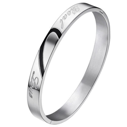 Boniskiss Lover's Heart Shape Stainless Steel Real Love Engraved Promise Couple Bracelets