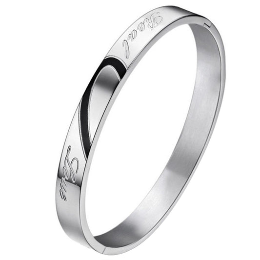 Boniskiss Lover's Heart Shape Stainless Steel Real Love Engraved Promise Couple Bracelets