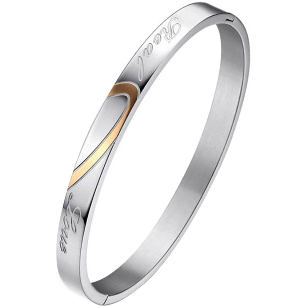 Boniskiss Lover's Heart Shape Stainless Steel Real Love Engraved Promise Couple Bracelets