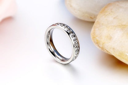 Boniskiss #8 Stainless Steel Clear Rhinestone Eternity Ring Engagement Wedding Band