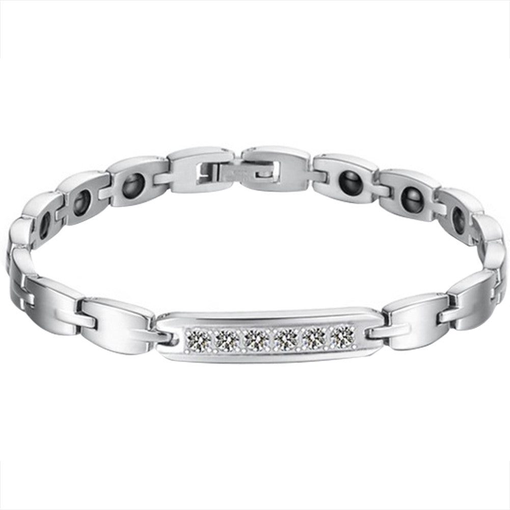 Boniskiss Fashion Stainless Steel Cubic Zirconia Couple Bracelets Black Magnetic Stones Bangle for Men Ladies