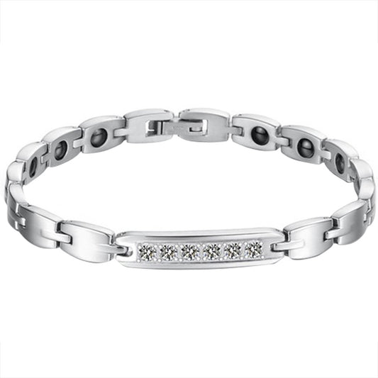 Boniskiss Fashion Stainless Steel Cubic Zirconia Couple Bracelets Black Magnetic Stones Bangle for Men Ladies