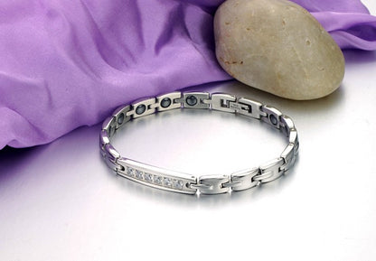 Boniskiss Fashion Stainless Steel Cubic Zirconia Couple Bracelets Black Magnetic Stones Bangle for Men Ladies