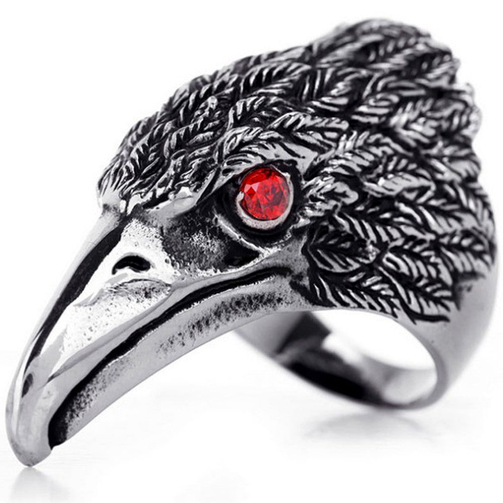Boniskiss Stainless Steel Hawk Eagle Ring Mens Biker Engagement Wedding Band Black Silver Tone