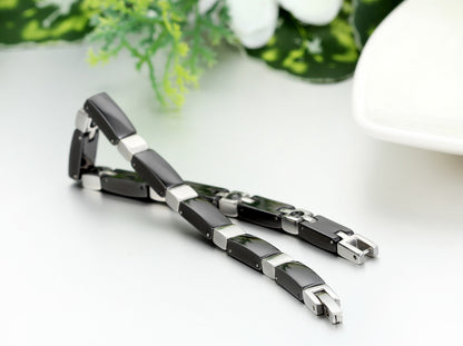 Boniskiss Black Ceramic and Stainless Steel Bracelet Cross Link Chain Bangle Wristband Birthday Christmas Gift