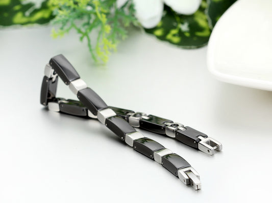 Boniskiss Black Ceramic and Stainless Steel Bracelet Cross Link Chain Bangle Wristband Birthday Christmas Gift