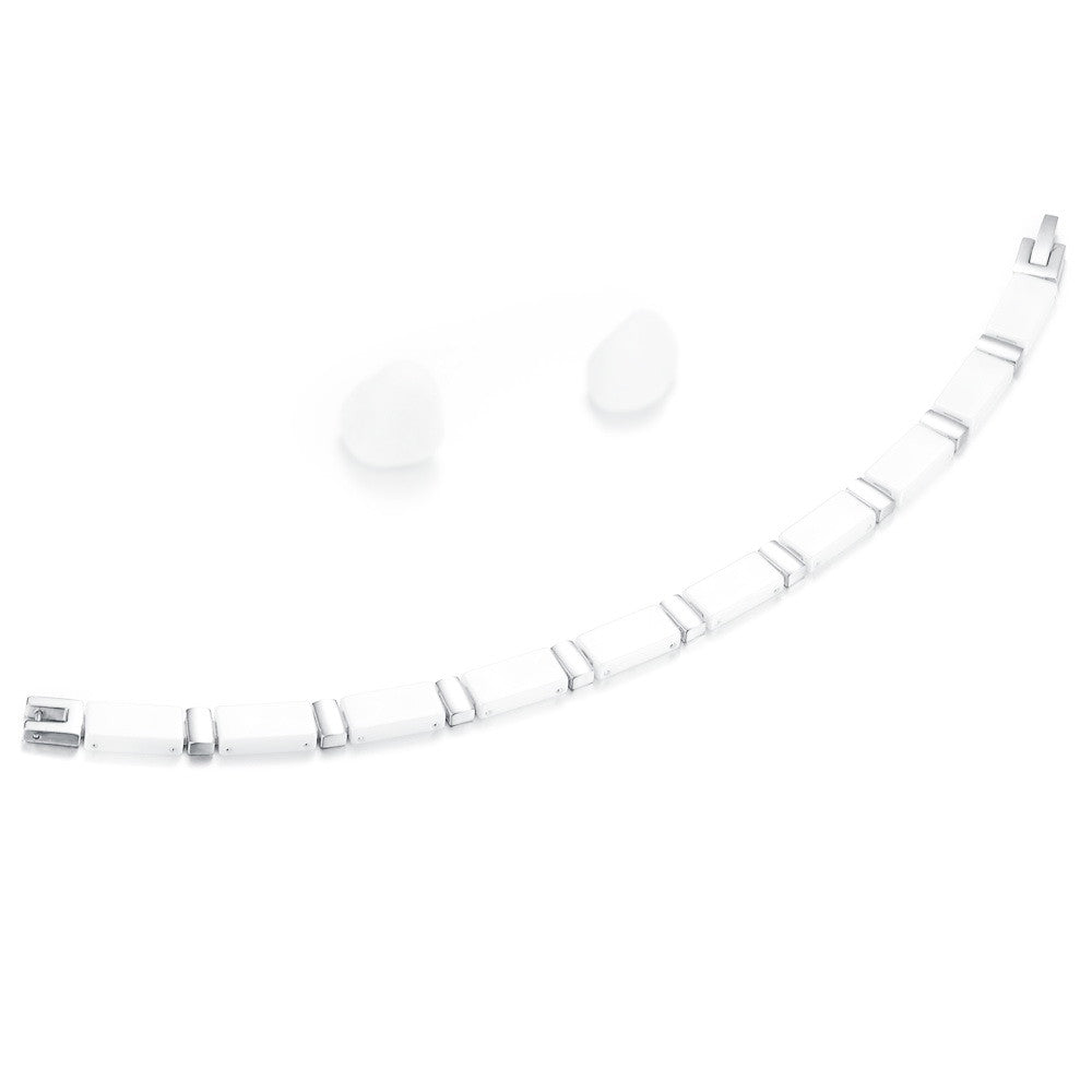 Boniskiss White Ceramic and Stainless Steel Bracelet Cross Link Chain Bangle Wristband Birthday Christmas Gift