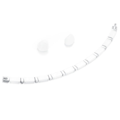 Boniskiss White Ceramic and Stainless Steel Bracelet Cross Link Chain Bangle Wristband Birthday Christmas Gift