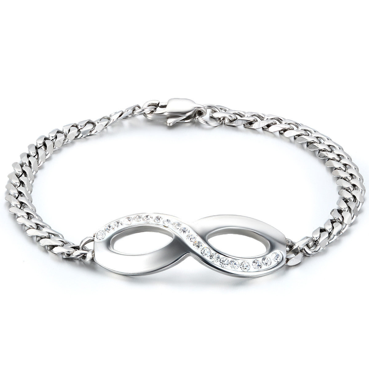 Boniskiss New Stainless Steel Interlocking Infinity Chain Bangle Figure 8 Bracelet 7.9 Inch Length - 5mm Width