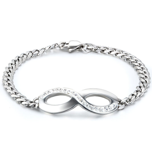 Boniskiss New Stainless Steel Interlocking Infinity Chain Bangle Figure 8 Bracelet 7.9 Inch Length - 5mm Width