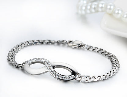 Boniskiss New Stainless Steel Interlocking Infinity Chain Bangle Figure 8 Bracelet 7.9 Inch Length - 5mm Width