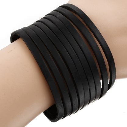 Boniskiss Men Wide Black Leather Bracelet Bangle Rock Cuff Bracelet