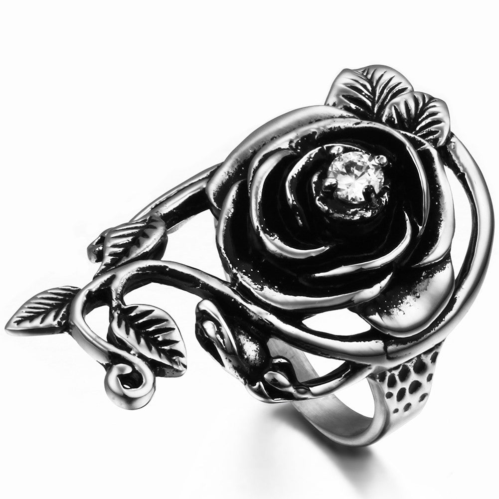 Boniskiss #8 Vintage Glory Detailed Rose Vine Wedding Ring Stainless Steel Promise Love Anniversary Band