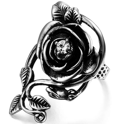 Boniskiss #8 Vintage Glory Detailed Rose Vine Wedding Ring Stainless Steel Promise Love Anniversary Band