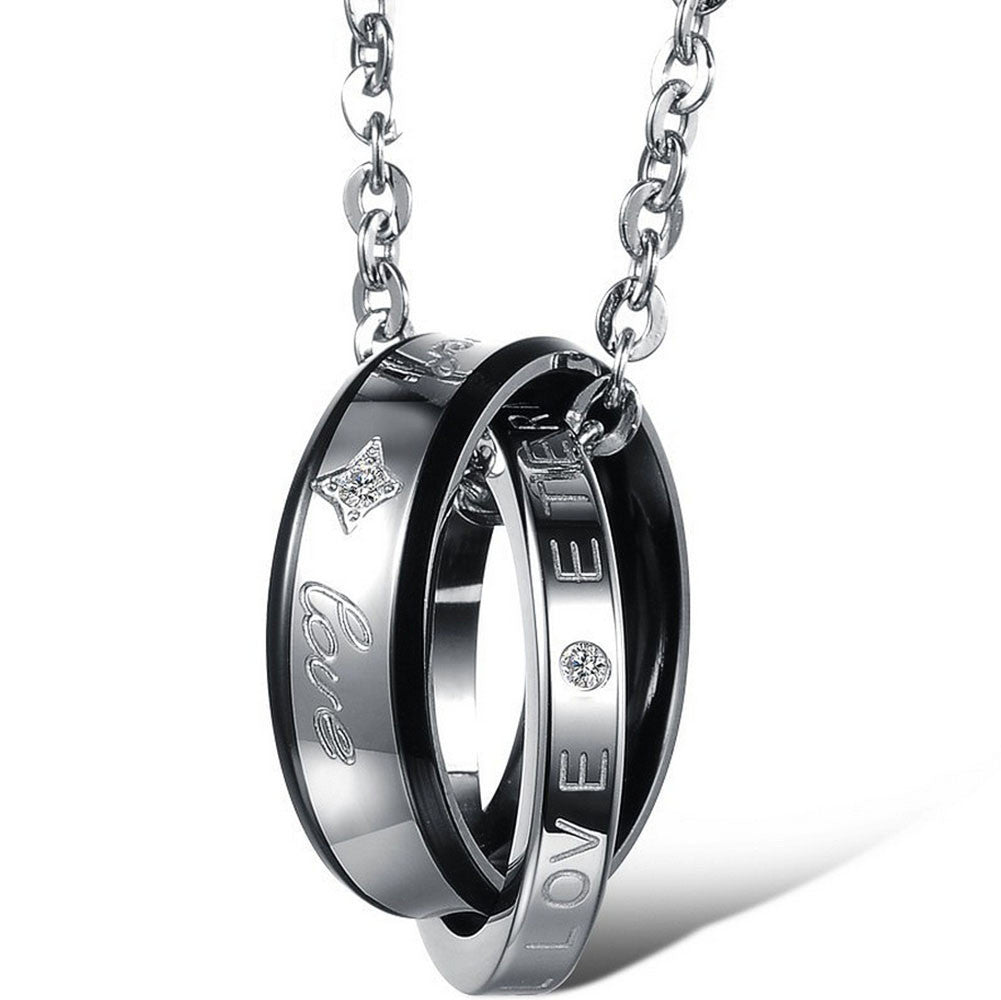 Boniskiss Valentines Day Gift Stainless Steel Forever Love Interlocking Ring Pendant Necklace Valentine's Gift 18/20 Chain