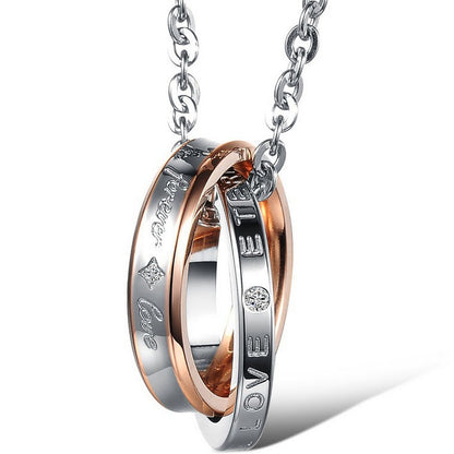 Boniskiss Valentines Day Gift Stainless Steel Forever Love Interlocking Ring Pendant Necklace Valentine's Gift 18/20 Chain