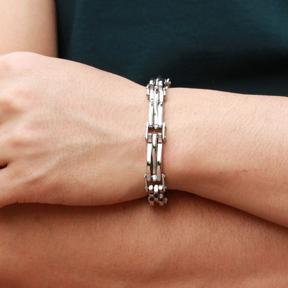 Boniskiss New Arrivals Two Tone Stainless Steel Men's Link Bracelet 8.66 Inch, Silver Golden Colour