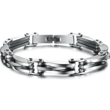 Boniskiss New Arrivals Two Tone Stainless Steel Men's Link Bracelet 8.66 Inch, Silver Golden Colour