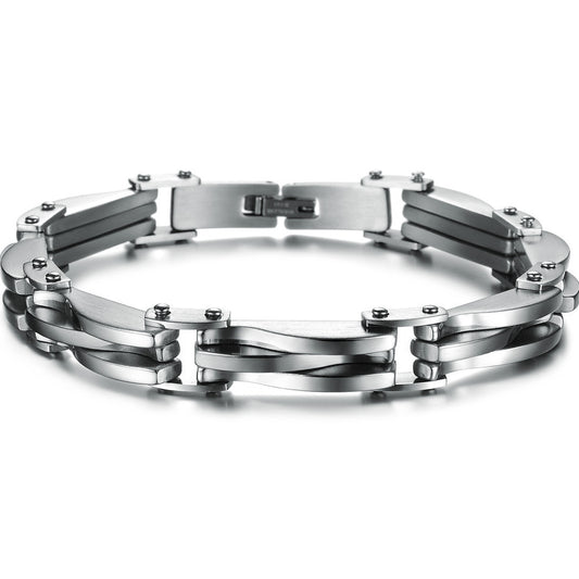 Boniskiss New Arrivals Two Tone Stainless Steel Men's Link Bracelet 8.66 Inch, Silver Golden Colour