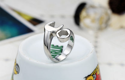 Boniskiss Stainless Steel Polished Biker Mens Ring Mechanic Wrench Design