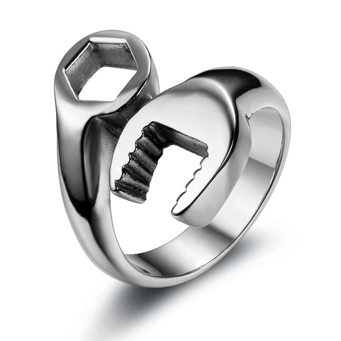 Boniskiss Stainless Steel Polished Biker Mens Ring Mechanic Wrench Design