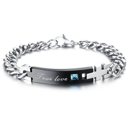 Boniskiss Anniversary Gifts Stainless Steel True Love Couples Chain Bracelet Bangles