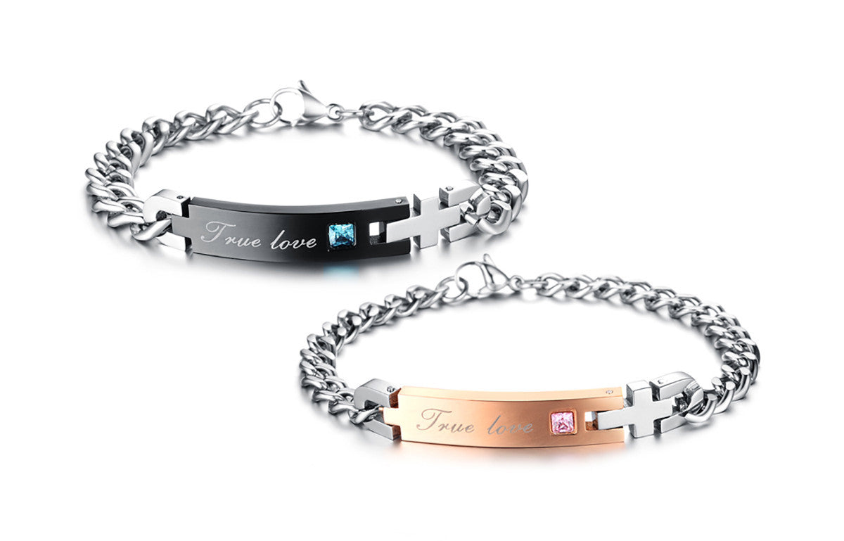 Boniskiss Anniversary Gifts Stainless Steel True Love Couples Chain Bracelet Bangles