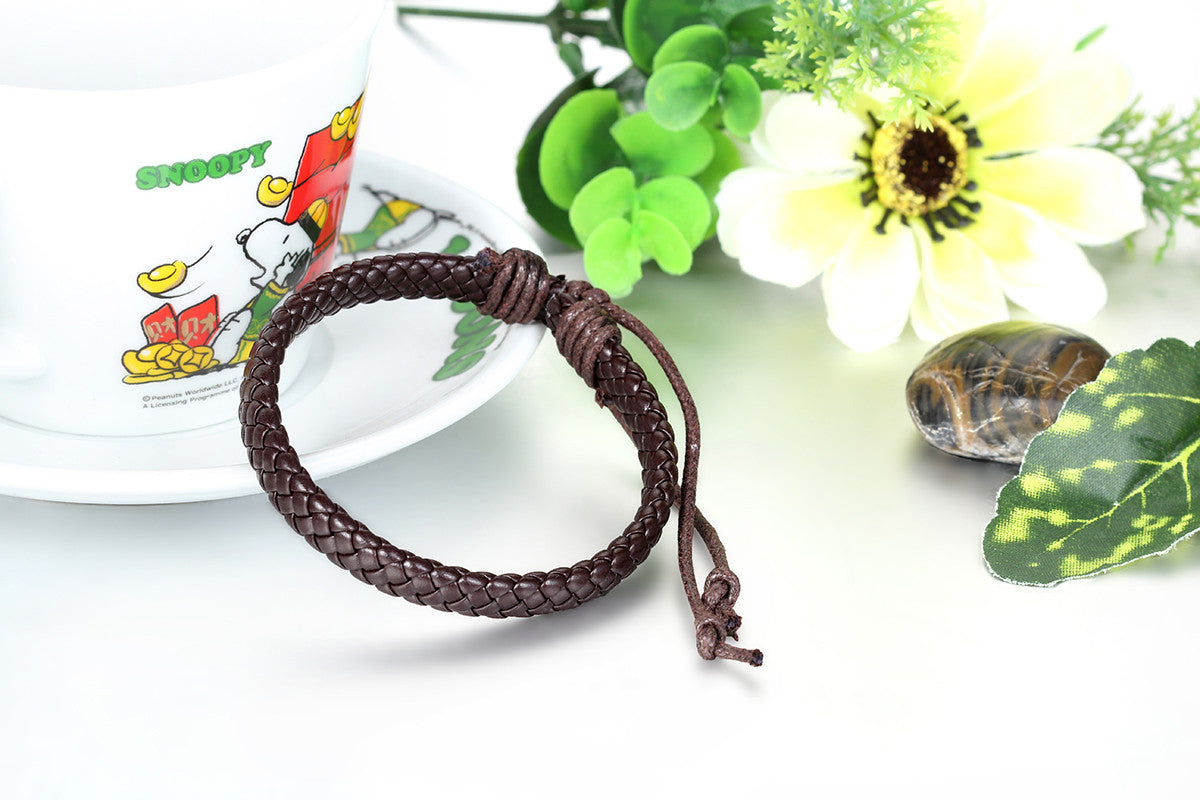 Boniskiss Classic Mens Black Braided Leather Bracelet Wristband Unisex Wrap Bracelet