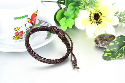 Boniskiss Classic Mens Black Braided Leather Bracelet Wristband Unisex Wrap Bracelet
