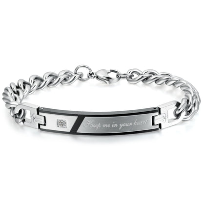 Boniskiss Valentine Gifts Stainless Steel Couples Keep Men in Your Heart Promise Link ID Bracelets for Lovers