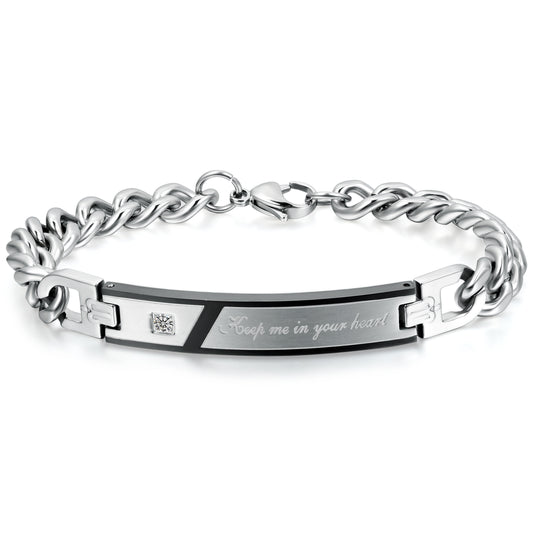 Boniskiss Valentine Gifts Stainless Steel Couples Keep Men in Your Heart Promise Link ID Bracelets for Lovers