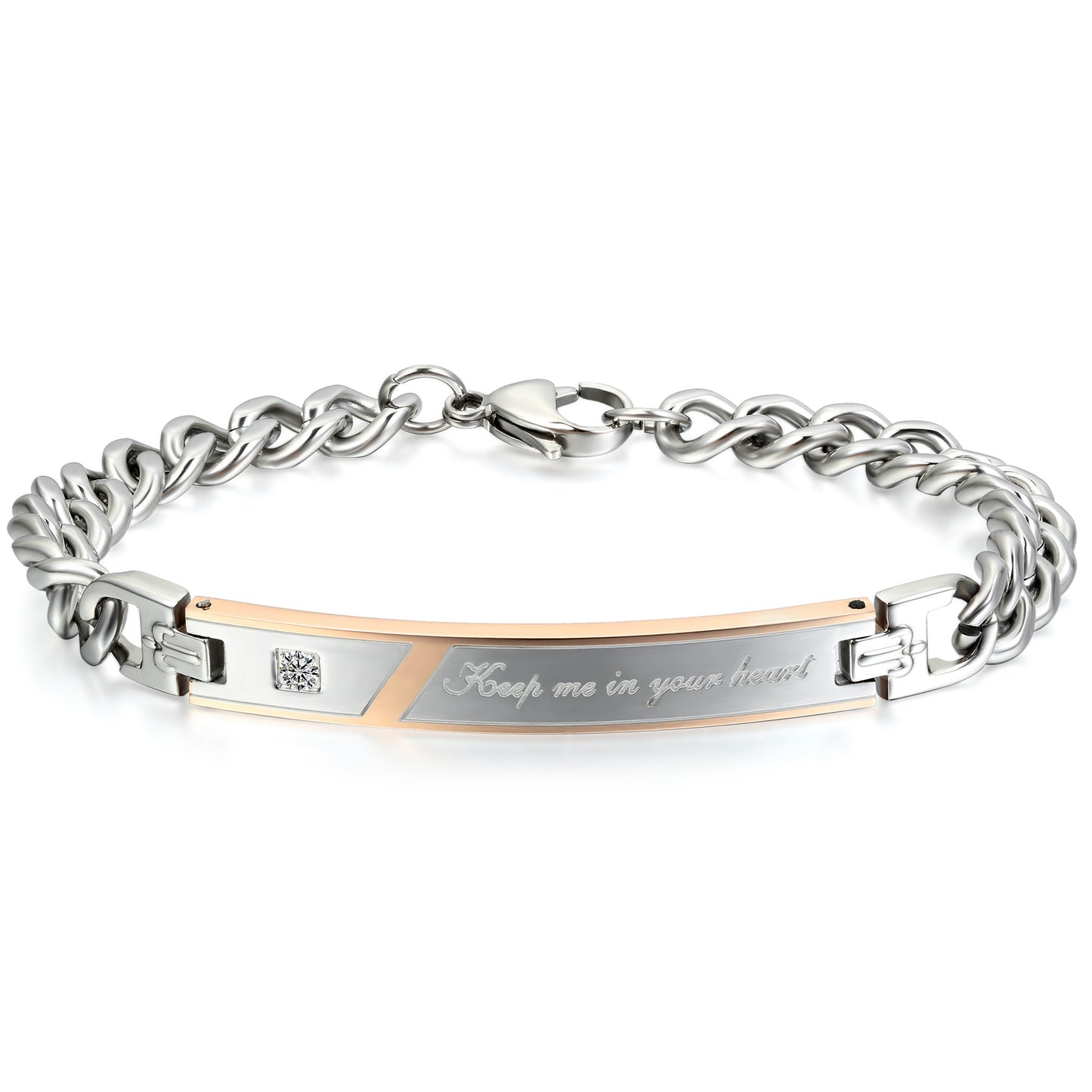 Boniskiss Valentine Gifts Stainless Steel Couples Keep Men in Your Heart Promise Link ID Bracelets for Lovers