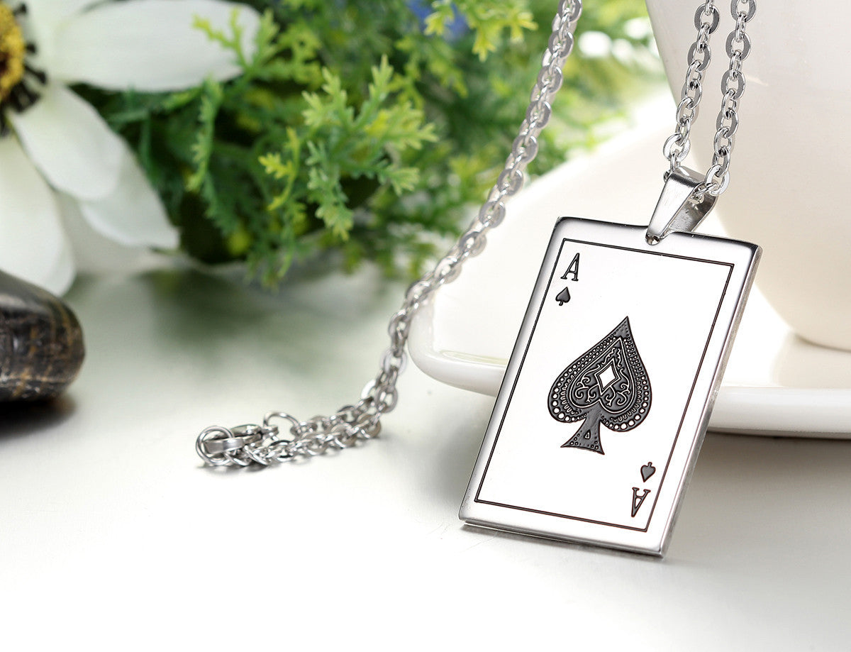 Boniskiss Stainless Steel Ace of Spades Card Poker Pendant Mens Womens Necklace 22 inch Chain