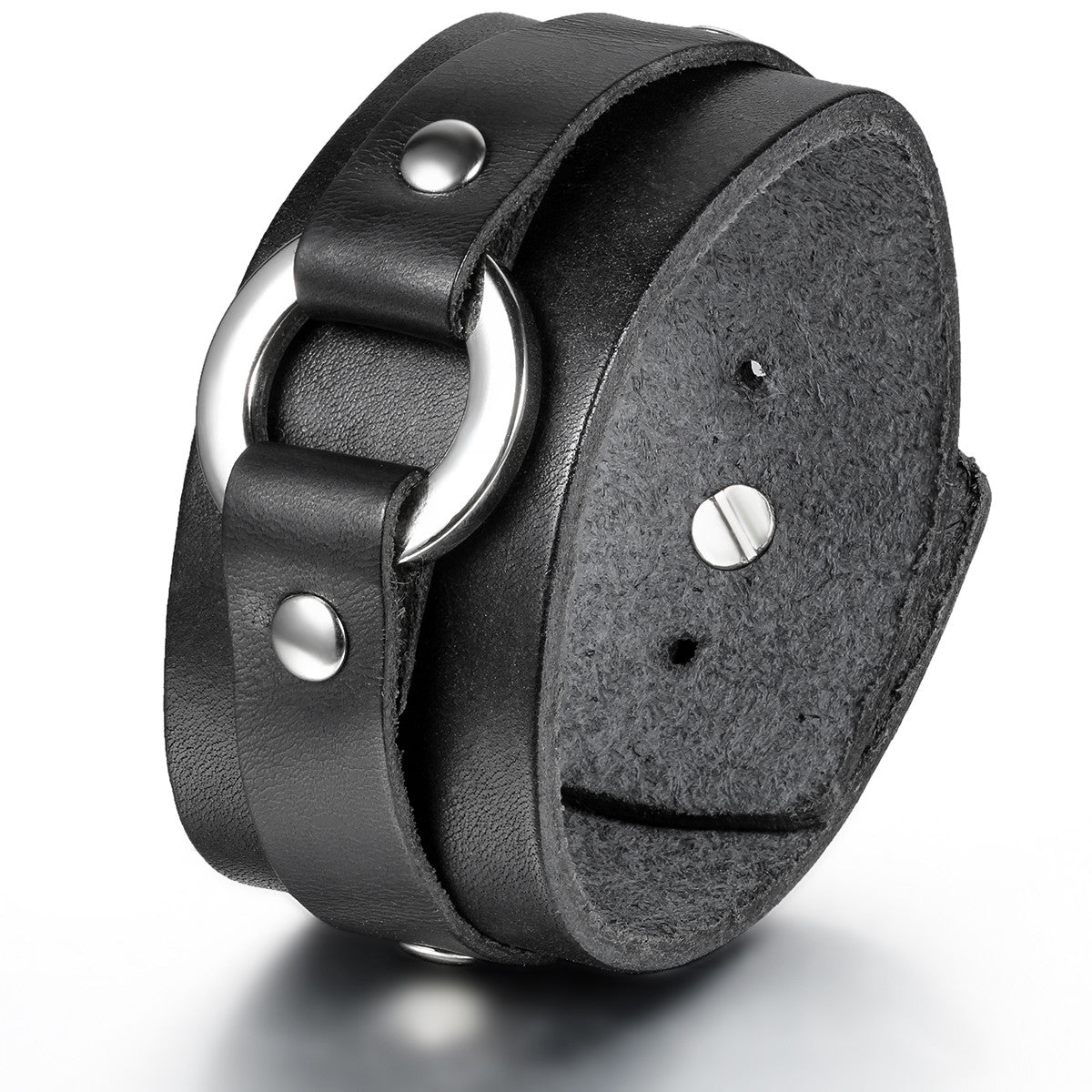 Boniskiss Wide Leather Mens Punk Rock Bangle Cuff Bracelet