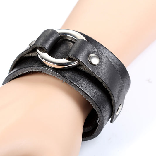 Boniskiss Wide Leather Mens Punk Rock Bangle Cuff Bracelet