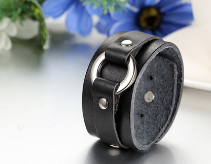 Boniskiss Wide Leather Mens Punk Rock Bangle Cuff Bracelet